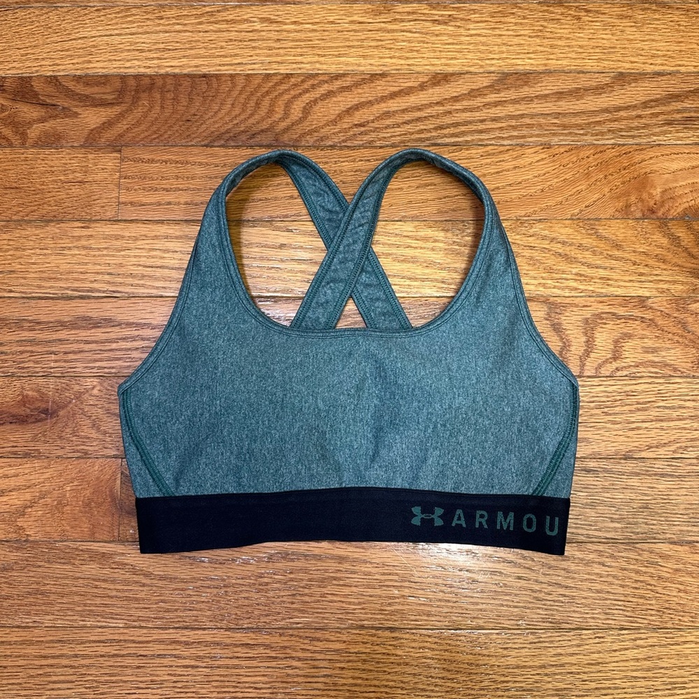 Under Armour Mid Crossback
Heather Sports Bra - Saxon Green